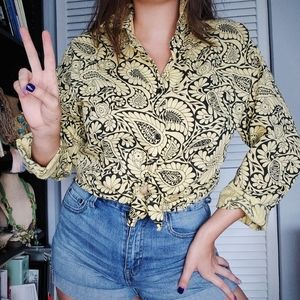 Vintage 1980s Soho Paisley Yellow Button Down